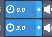 A small image to the side that shows a part of the interface where action delays can be set. One of two actions is set to a delay of zero seconds, the other is set to wait 3 seconds before firing.